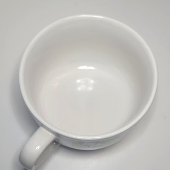 OVERSIZED WHITE COFFEE MUG WITH GREEN STIPE RIM AND PUPPY DOGS - Picture 4 of 6